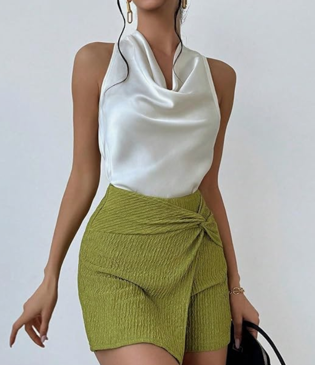Halter Neck Blouse Sleeveless Draped Cowl Neck Top